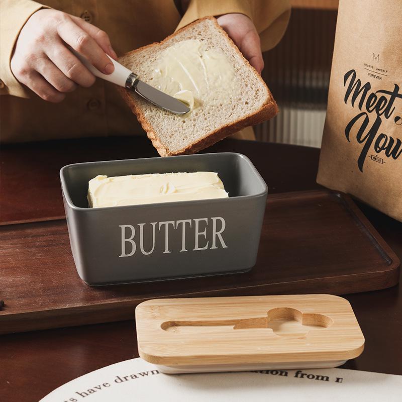 Ceramic Western-Style Butter Dish with Knife - Rectangle Cheese Box for Household and Restaurant Use