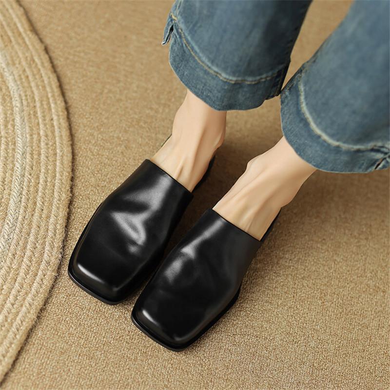Fashion 2025 Summer Women Shoes Mules Shoes for Women Square Toe Slippers Women Chunky Heel Cover Toe Slippers Shoes Zapatos De Mujer