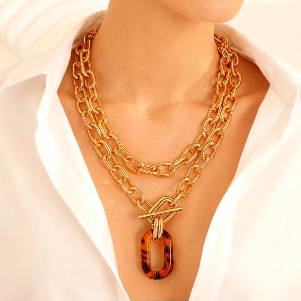 Vintage Style Pearl Bead Layered Necklace with OT Buckle