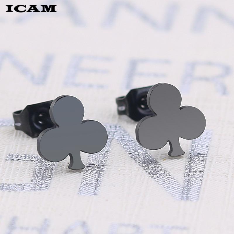 

New Three Leaves Clover Flower Earrings Stainless Steel Poker Club Stud Earrings for Women Jewelry Gift золотой