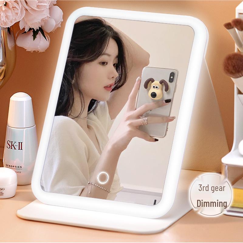 Portable Lighted Folding Makeup Mirror for Desk & Travel LED Makeup Mirror - Black