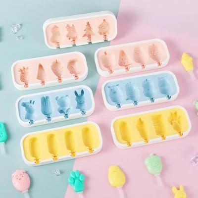 Silikon-Eiscremeform mit Cartoon-Tieren, Formen mit Deckel und Stielen, einfache Eiscreme-Formen für selbstgemachtes Käse-Eis am Stiel