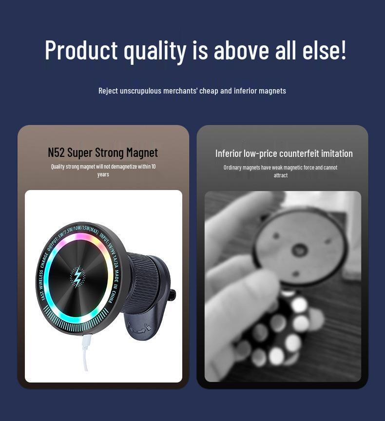 15W RGB Magnetic Car Wireless Charger & Phone Holder: Fast Charging with Colorful Atmosphere Light