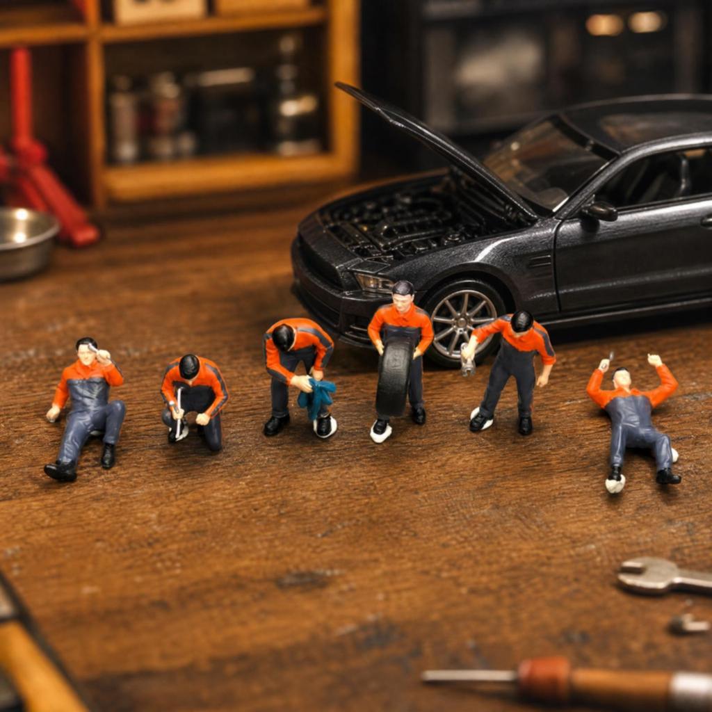 6 Pieces Technician Miniatures Compact Workshop Character Miniature Long-Lasting