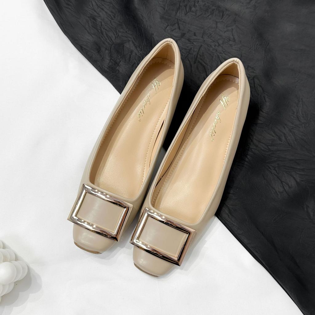 Height Increase 5cm Metal Square Buckle Classic Patent Leather Flat Shoes Women's 2025 New French Square Head Shallow Mouth Single Shoes