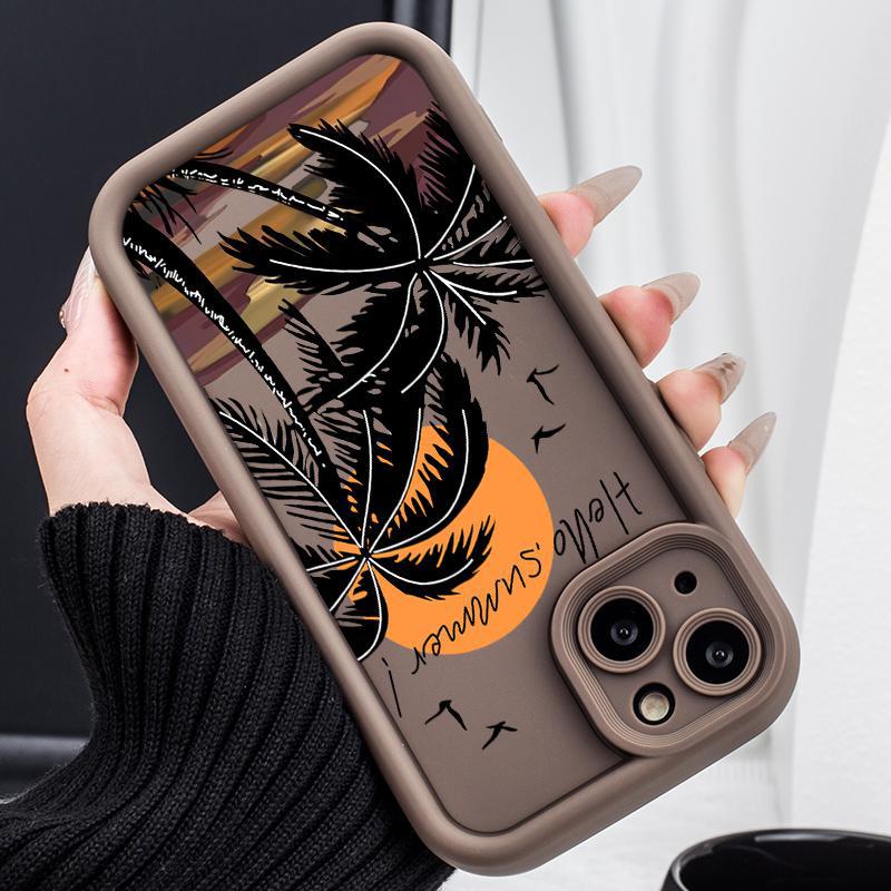 Retro Palm Tree Sunset Pattern Phone Case Shockproof Protective Cover for iPhone