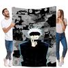 Unique Manga-Inspired Blanket Featuring a Confident Character with Spiky White Hair & Black Blindfold - Cozy & Stylish Shonen An