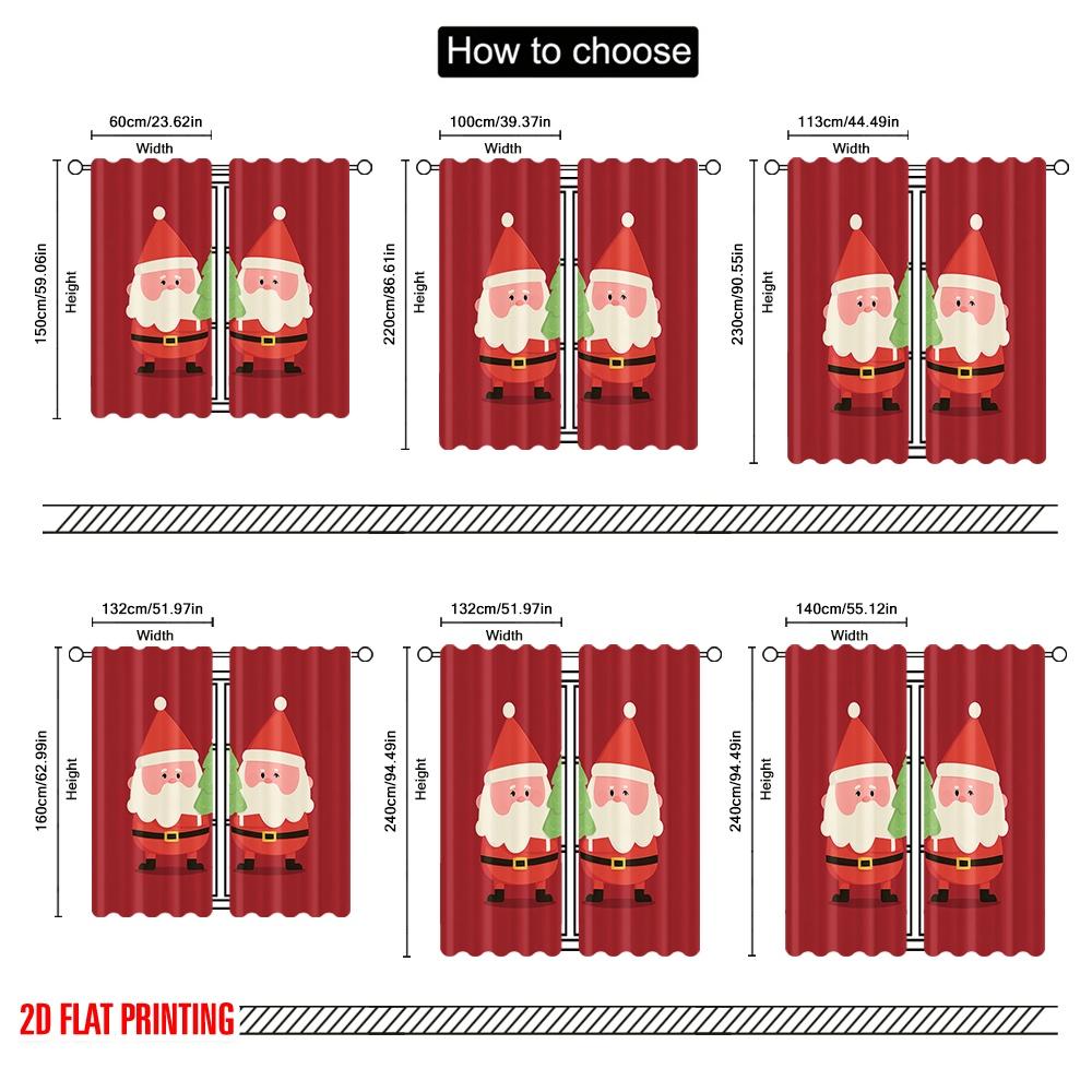 2 Stück, 2D-Flachdruck Vorhänge Digital bedruckter Weihnachtsmann_ Weihnachtsbaum Vielseitig Langlebig Polyester (ohne Stange)
