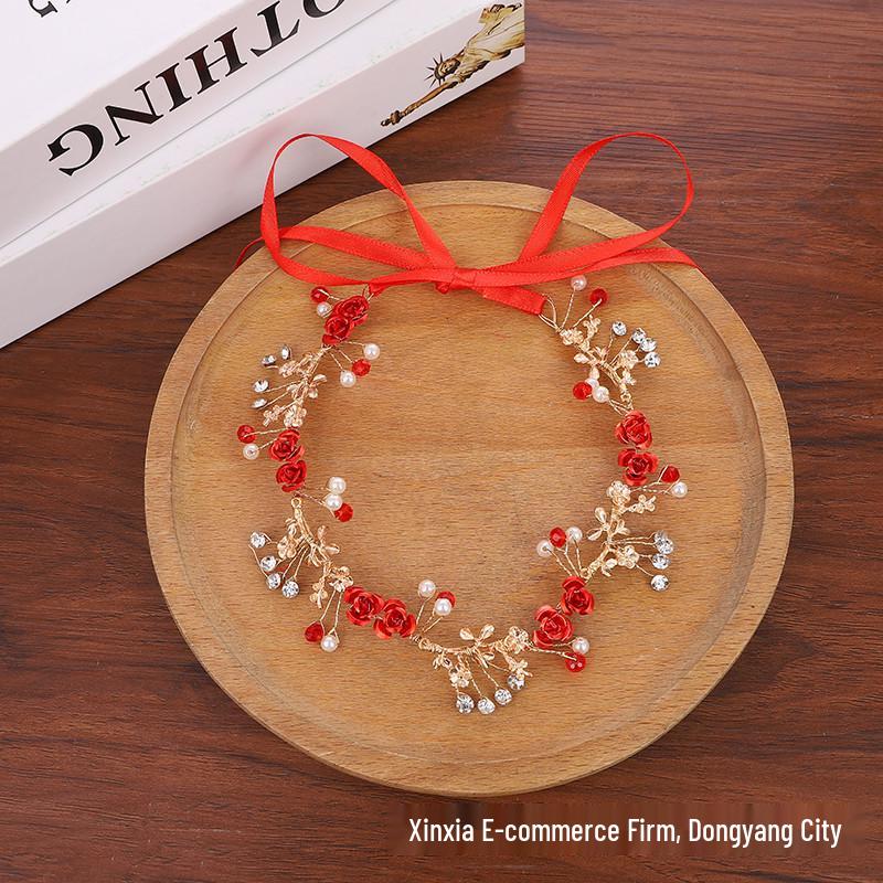 Red Rose Hairband & Earrings Set: Bridal Handmade Alloy Headwear & Accessories