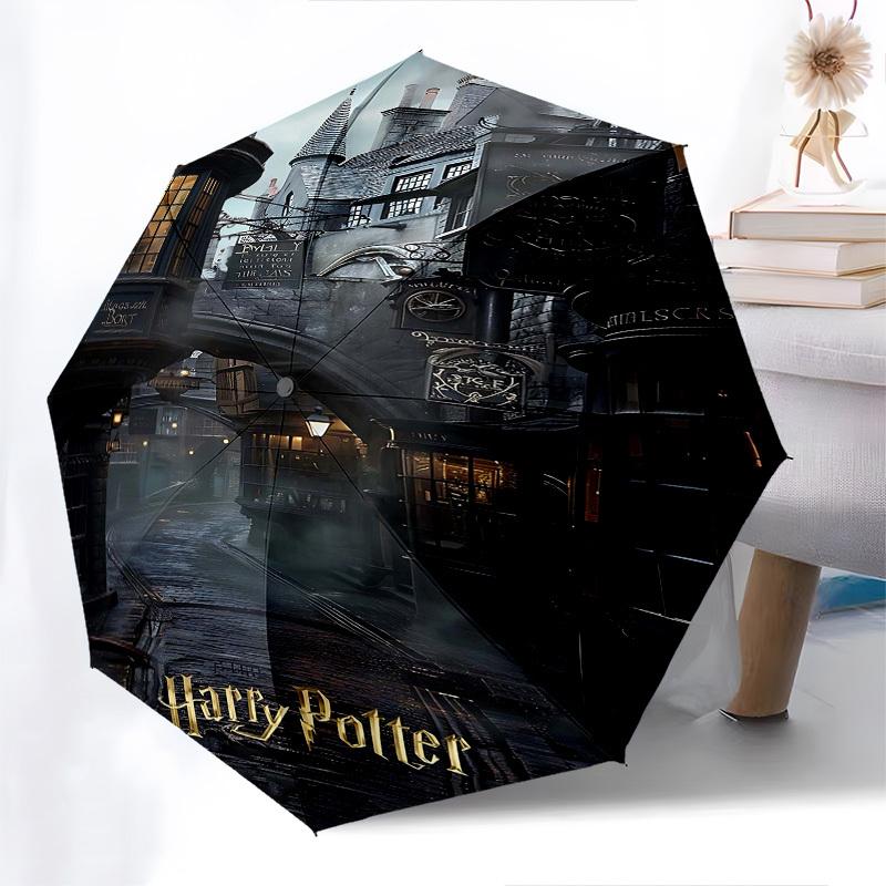1pc Wizarding World Automatic Folding Umbrella - Compact 8-Rib Design, Durable Plastic & Iron1372L