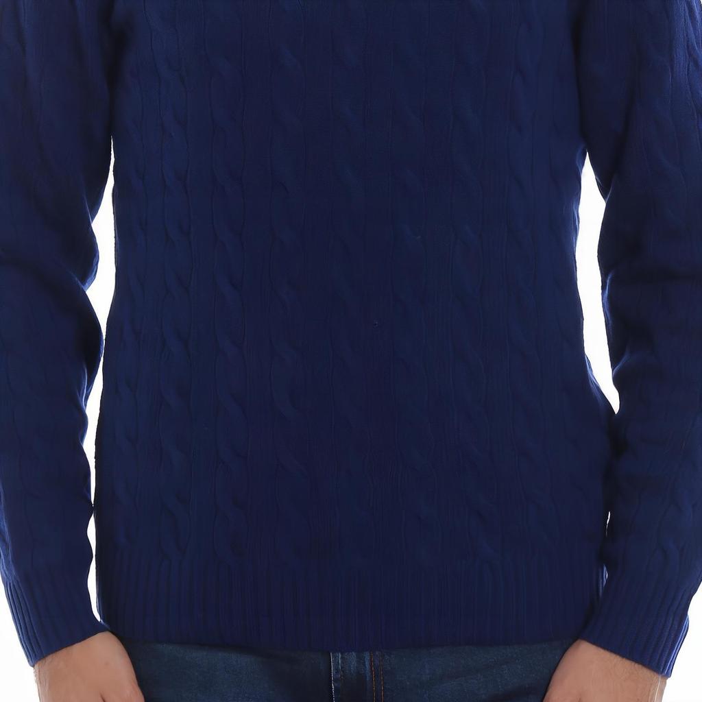Polo Ralph Lauren FW23 Small Pony Logo Embroidered Crew Neck Cable Knit Sweater Men Sweater Navy-Blue MNPOSWE16820142-410