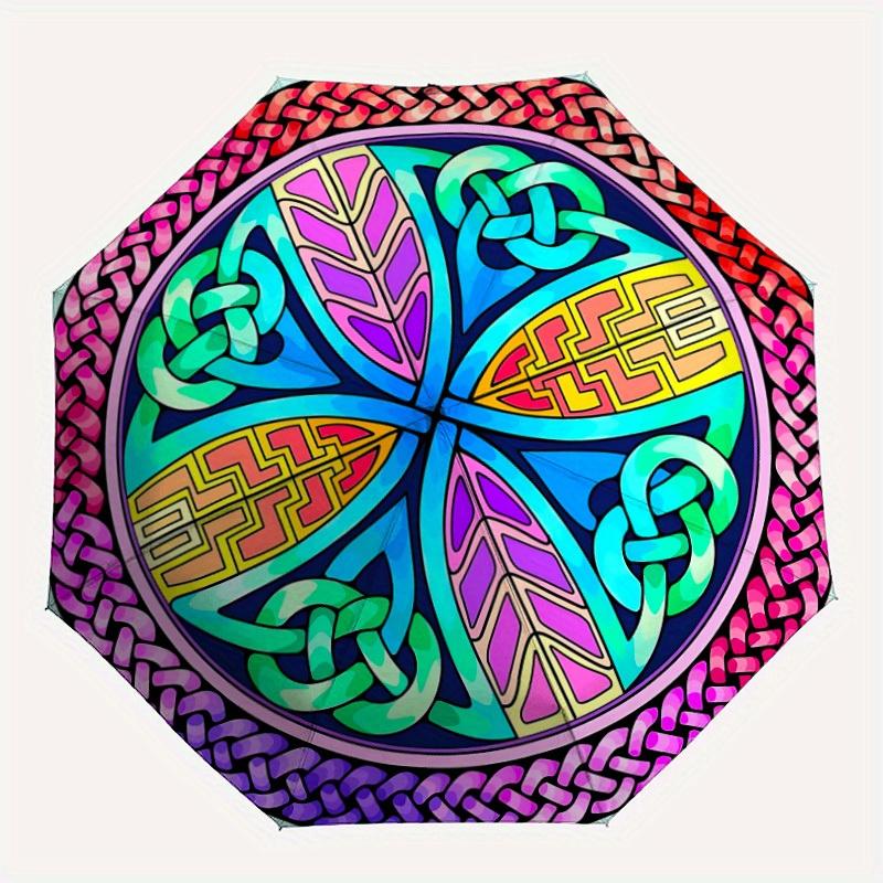 

1pc Celtic Knot Mandala Folding Umbrella , 8 Ribs Casual Durable Lightweight Portable Travelling Umbrella For Men & Women yy250728104
