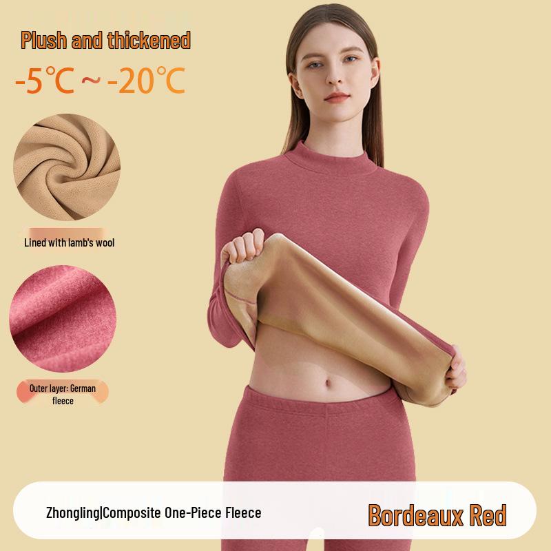 

Women s Thickened Lambswool Mid-High Neck Warm Underwear Set for Winter - Ideal for Middle-Aged and Elderly Moms 5XL (suitable for 150-170 jin)