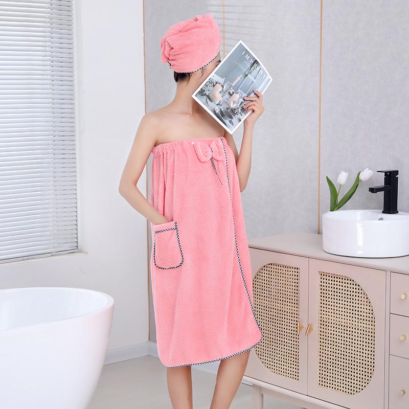 Pineapple Grid Strapless Bathrobe: Thick Absorbent Coral Fleece Towel for Adults, Home Use, Wear or Wrap