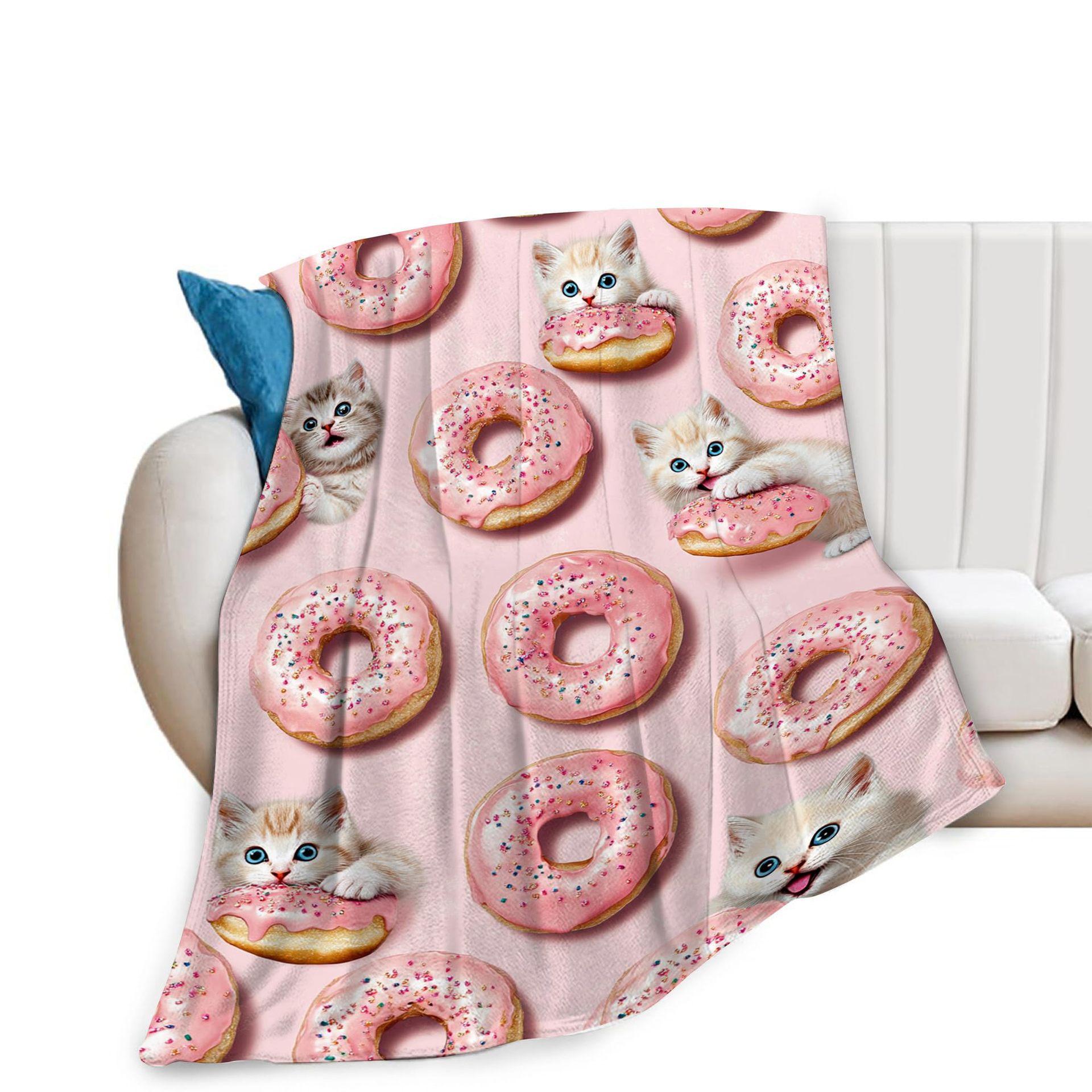 

Pink doughnut digital-printed polyester Bedroom velvet flannel cover blanket Fleece soft sofa cover blankets for beds 75x90cm