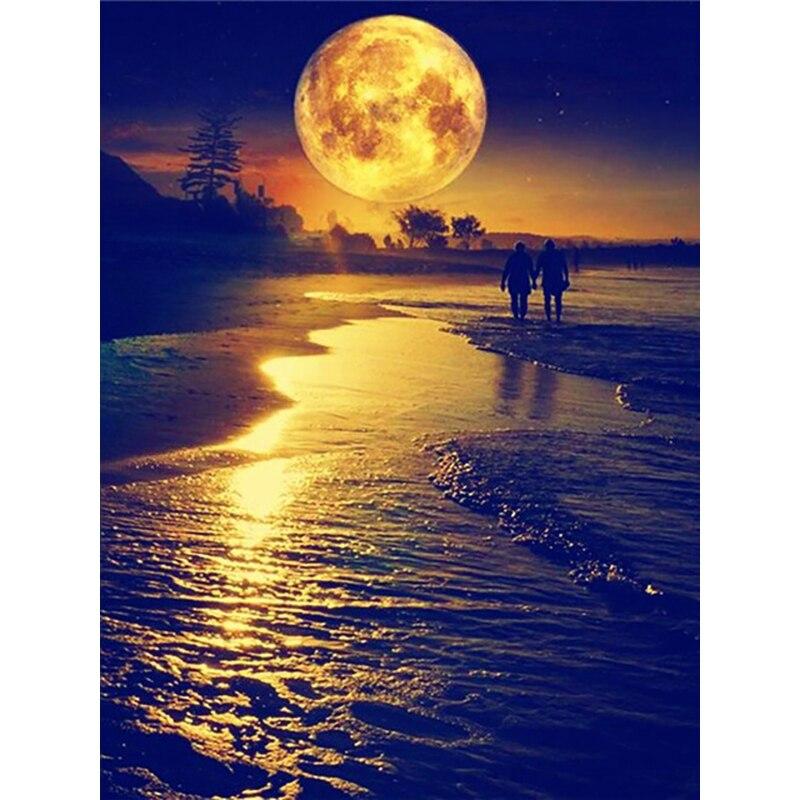 New 5D DIY Diamond Painting Night View Diamond Embroidery Full Moon Cross Stitch Full Round Drill Home Decor Manual Gift
