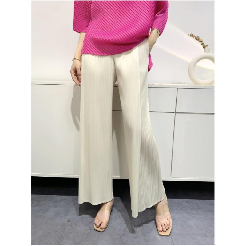 Women's Summer Comfortable Casual Loose Straight Pants Solid Color Temperament Commuter Pleated Pants High Waist Wide Leg Pants