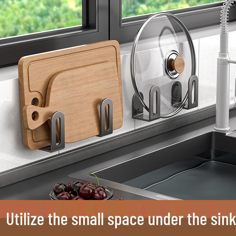 Wall-Mounted Punch-Free Multifunctional Kitchen Organizer for Pots, Lids, and Cutting Boards