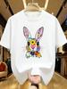 Wzm104175creative Rabbit Print Plus Size Unisexs Round Neck Summer Casual Short Sleeved Street Fashion Versatile Tshirt