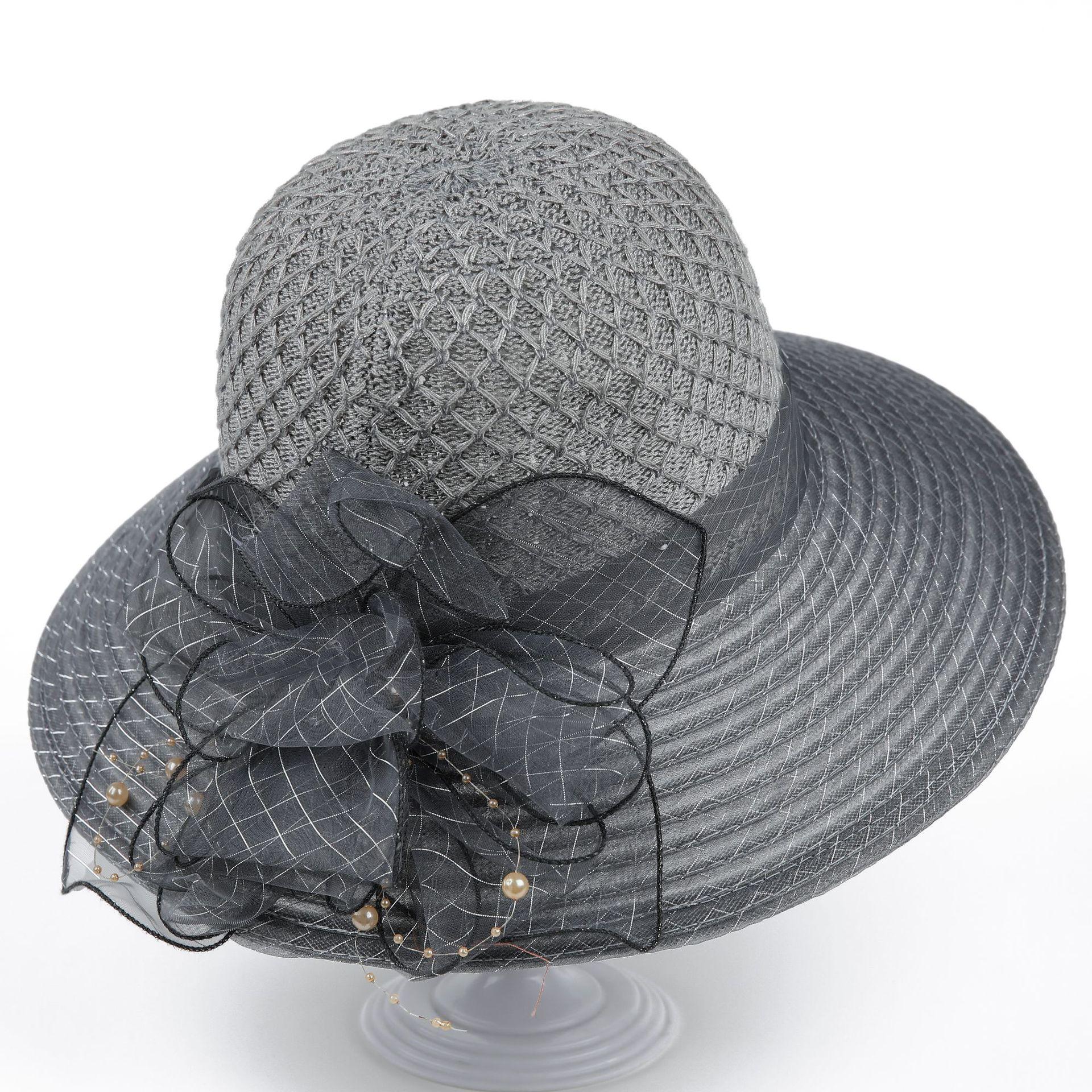 

Hat Ladies Temperament Mesh Flower Bucket Hat Outdoor Sun Protection Visor Hat Big Brim Basin Hat M（56-58cm） темно-сірий