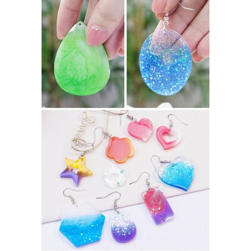 Diy Crystal Epoxy Mold Earrings Jewelry Mold Hanging Pendant Decoration Multiple Styles Round Oval Mirror Silicone Mold