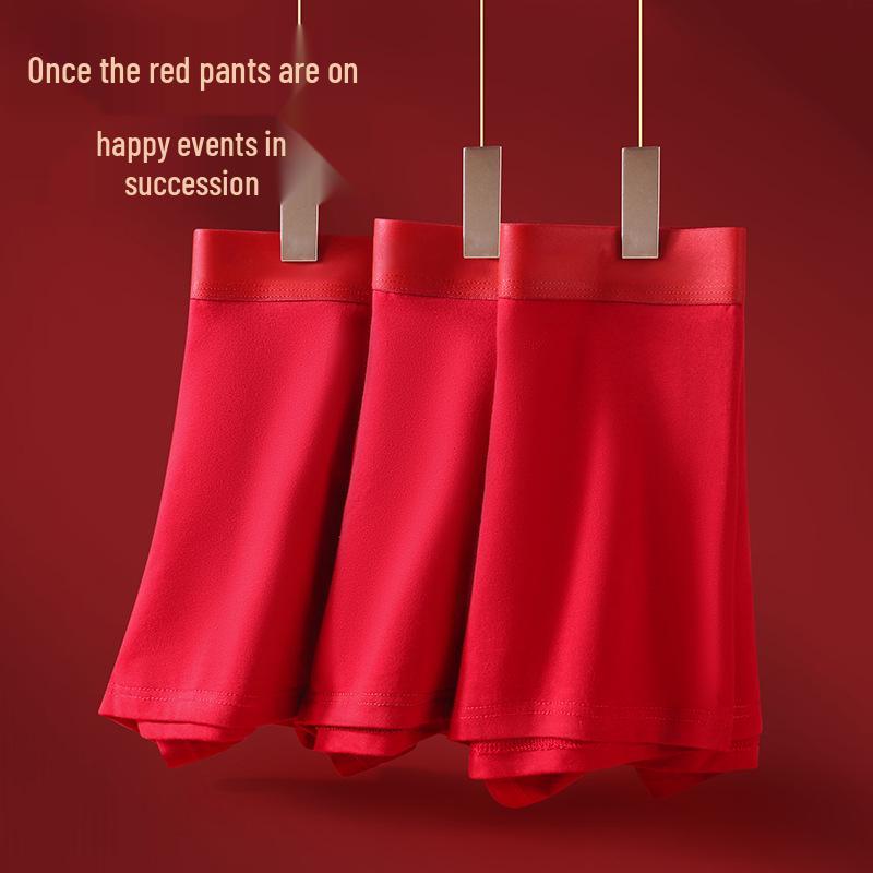 Benmingnian Men's Pure Cotton Boxer Briefs - Year of the Horse Collection, Red Wedding Edition