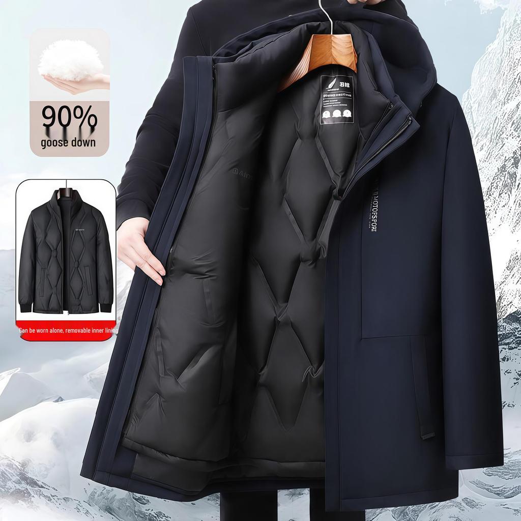 Men's Winter Goose Down Jacket with Detachable Liner - 3-in-1 Casual Business Outerwear for Warmth