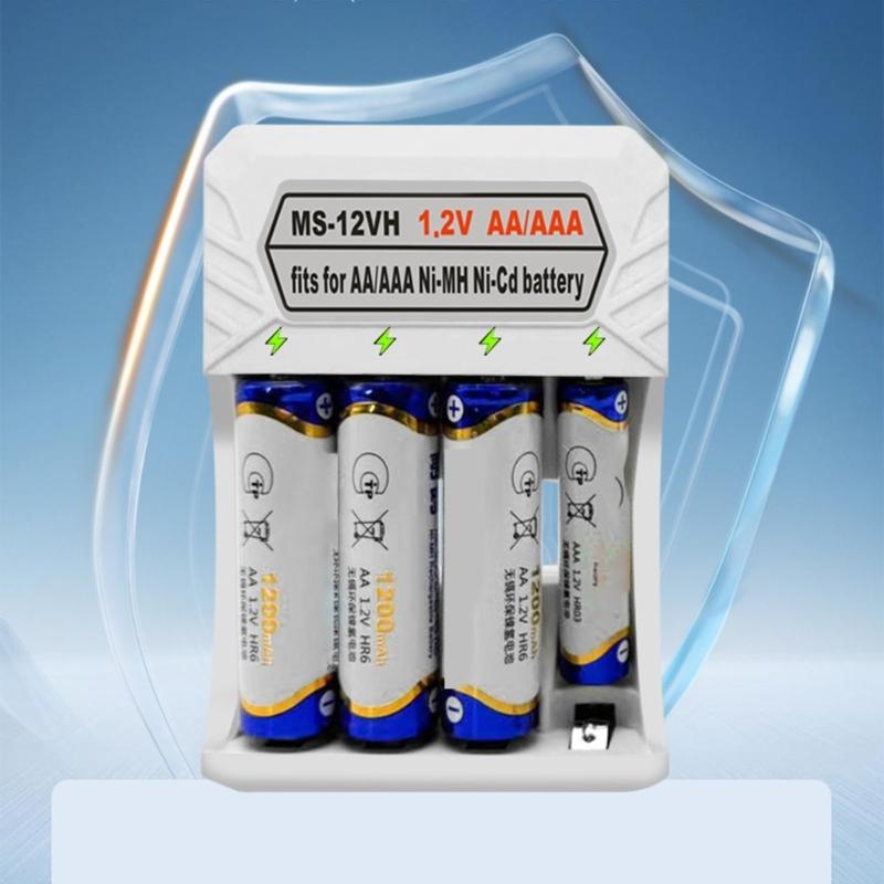 Portable Type C Charging Box Quick Charge 4-Bay Charger Dock Base for 1-4pcs 1.2V AA/3A NiMH Batteries Gray White