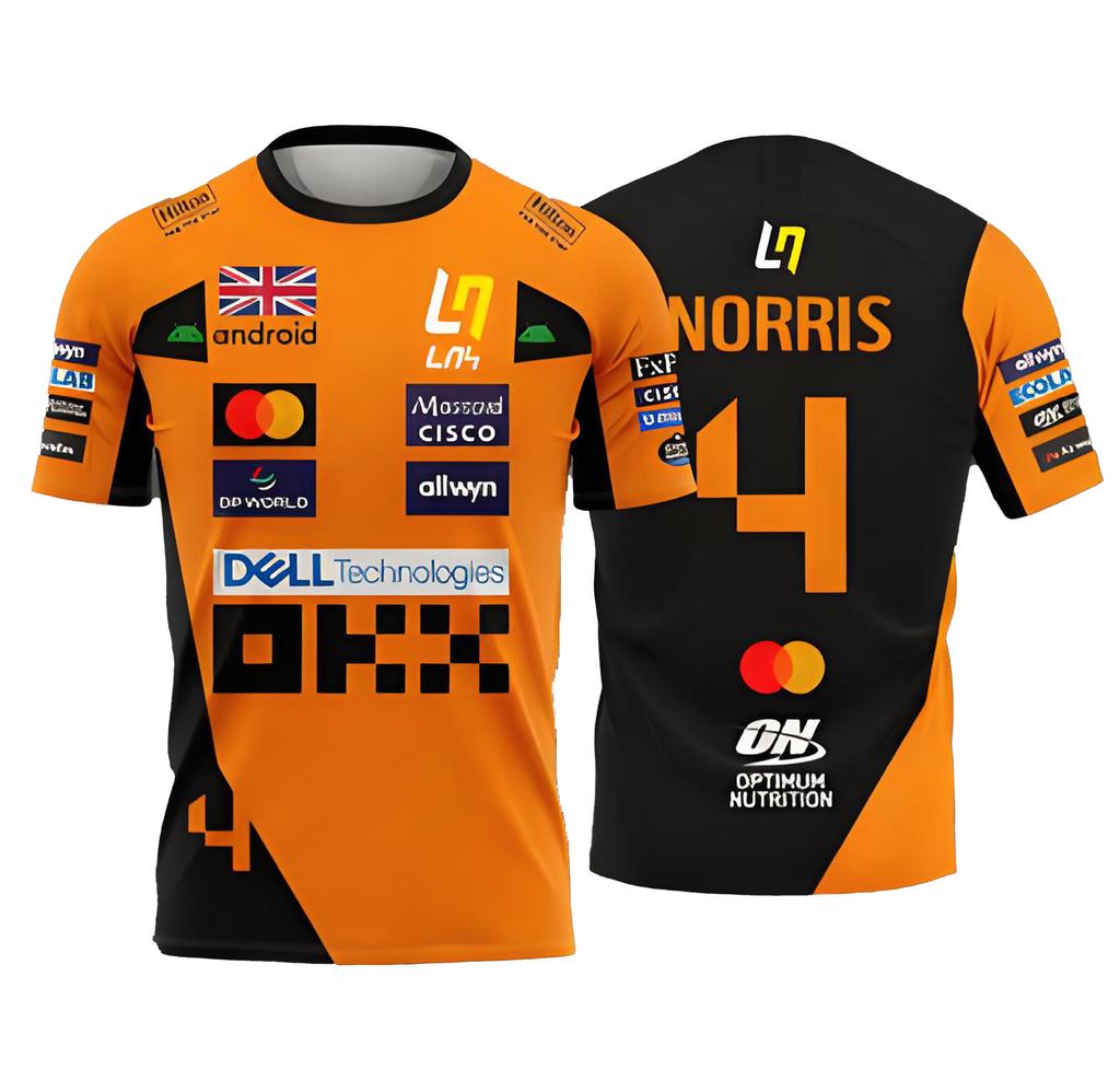 McLaren Racing Lando Norris Tee NO.4 Edition Breathable Sportswear | Extreme Sports Inspired Short Sleeve Top Football Shirt
