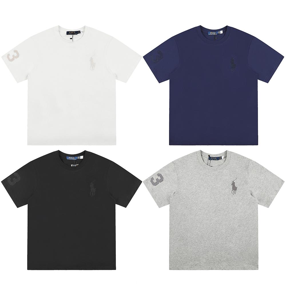 Ralph Lauren Summer Men's and Women's 100% Cotton Crew Neck T-Shirt with Tonal Pony & Number 3 Embroidery