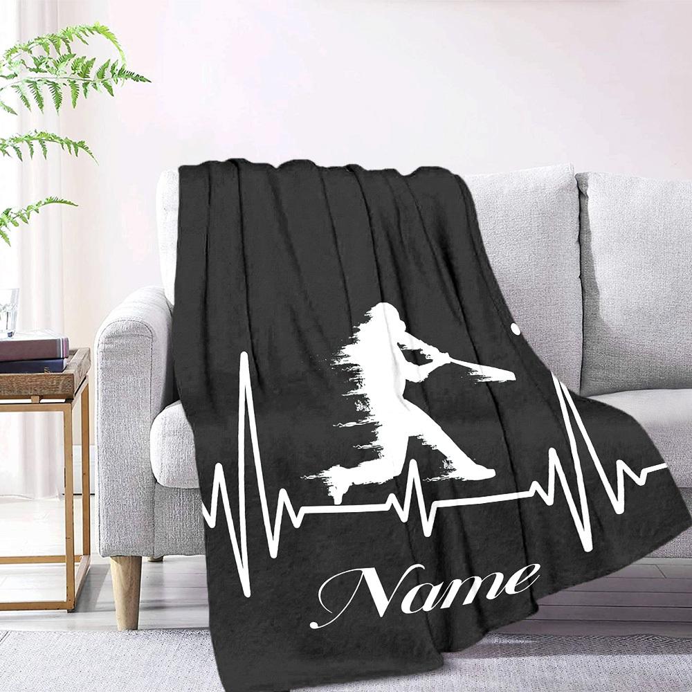 Baseball Heartbeat Home Customize Your Name Blankets Comfortable Soft Lightweight Allseason Multipurpose Blanket For Picnic Sofa Office Bed Living