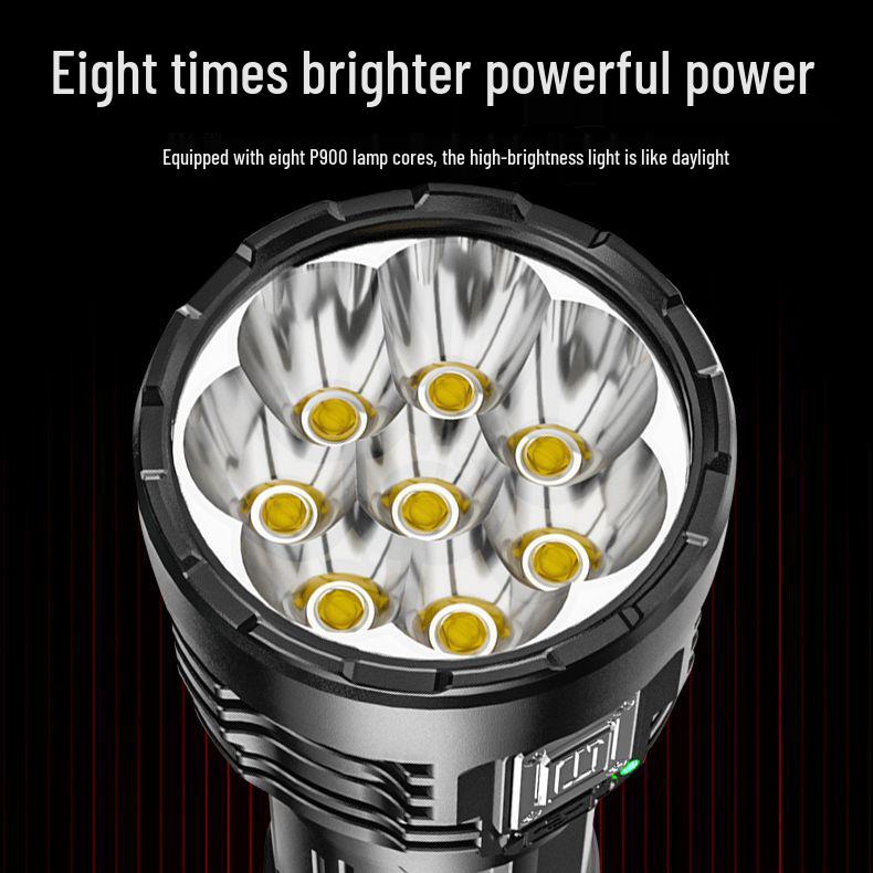 Ultra-Bright Rechargeable Outdoor Flashlight, Eight-Core, Multifunctional, Long-Range.