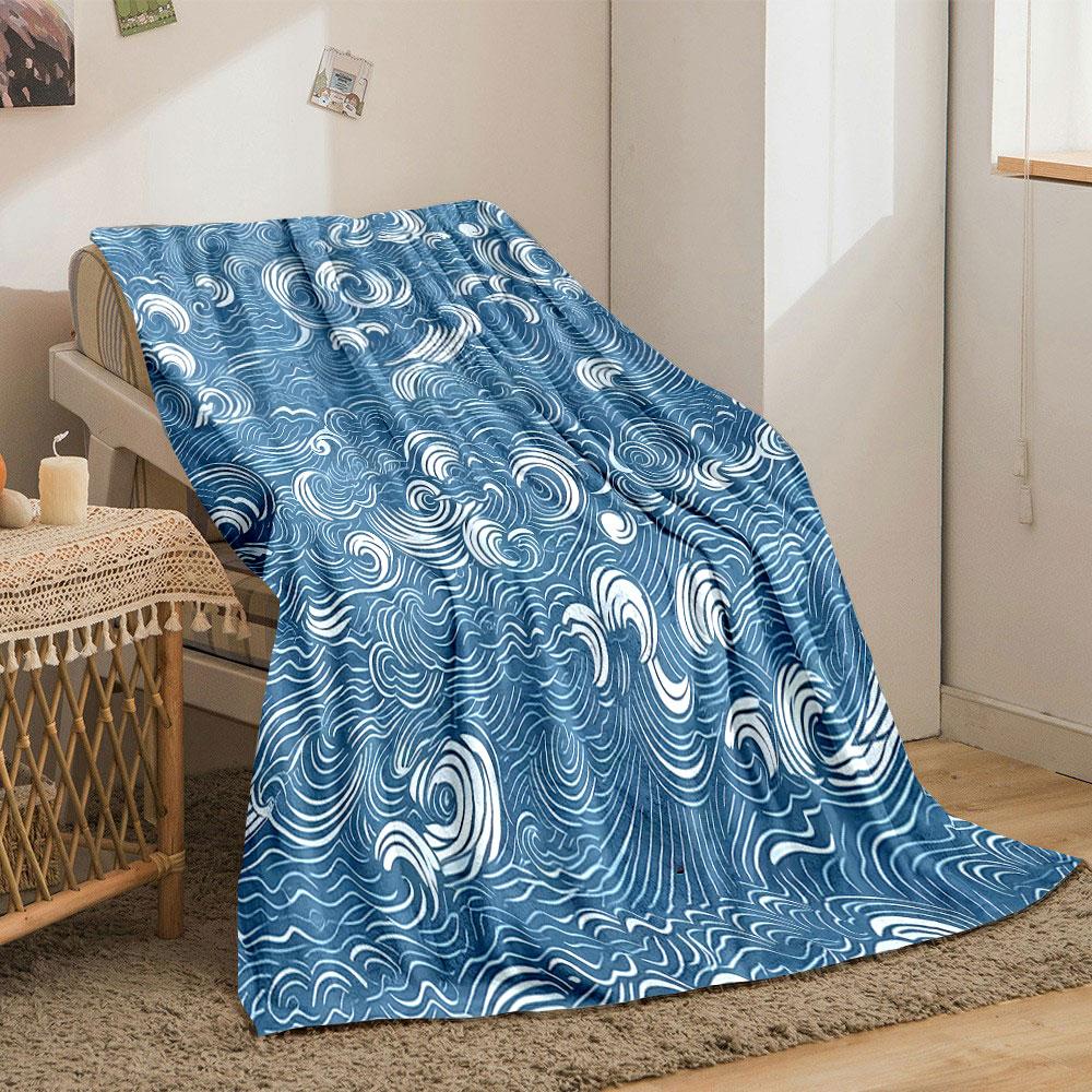 Blue Ocean Wave Pattern Blanket Design print blanket soft and cozy perfect for the living room bed sofa or a nap,gift