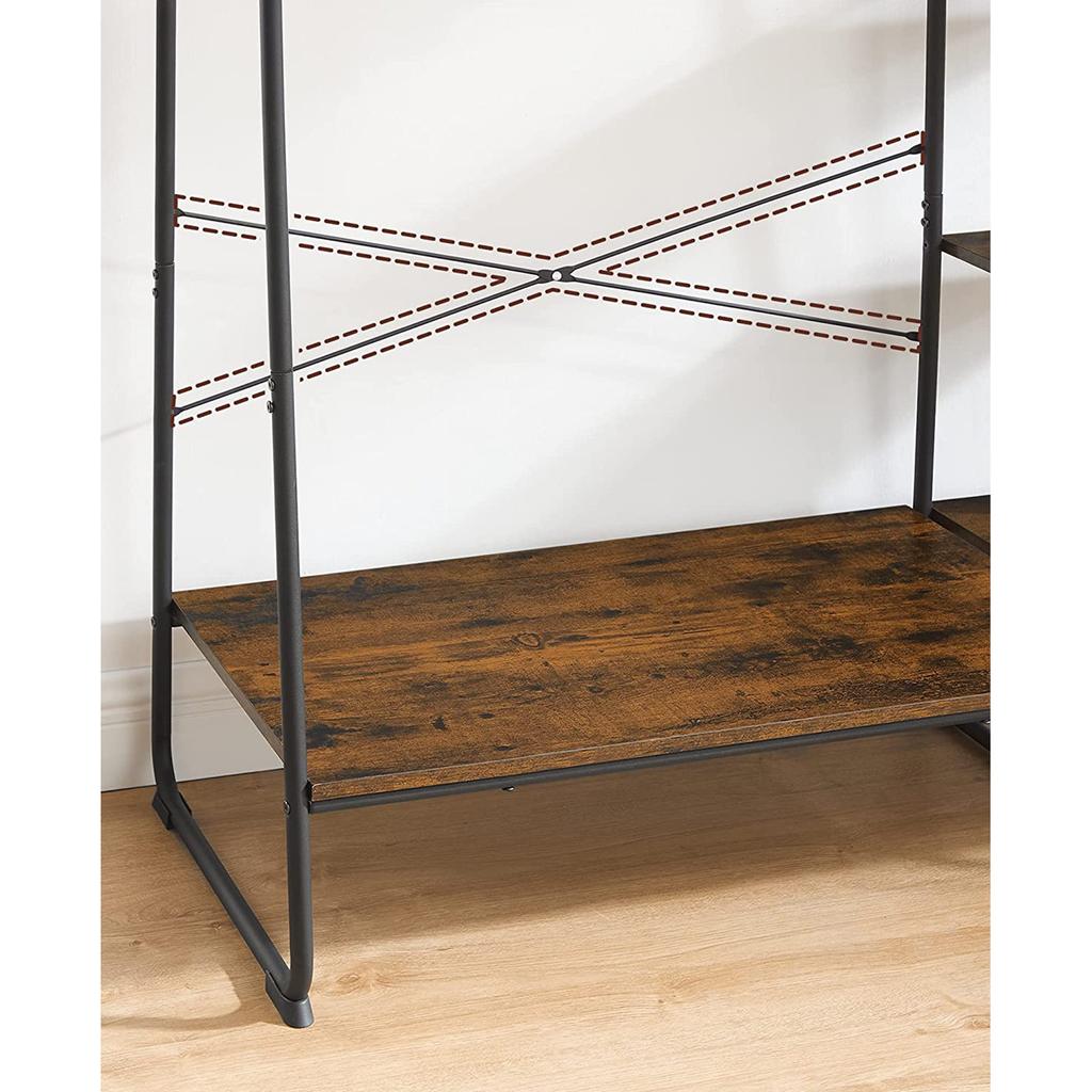 VASAGLE Clothes Rail, Clothes Rack with Shoe Shelf, 5-Tier Storage Rack, 6 Side Hooks, for Bedroom, Living Room, Rustic Brown and Black