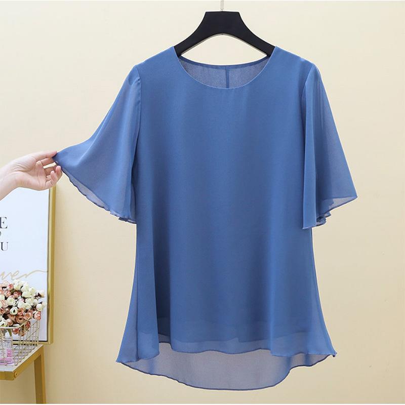 Camicia in chiffon di grandi dimensioni, a maniche corte, per la mamma, ampia e sottile, per maternità, top, scollo rotondo, pantaloni