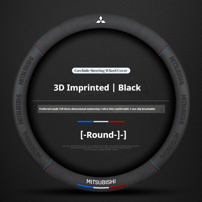 Car Suede 3D Coining Logo Antislip Steering Wheel Cover For Mitsubishi Outlander Pajero Asx Colt Lancer EX Evolution L200 Triton