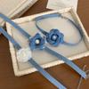 Blue Denim Strip with Large Flower Choker Necklace for Women Trendy 2024 Fashion Neck Jewelry Accessories Ladies Girls