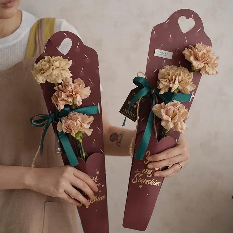 Kraft Paper Teacher's Day Flower Box Gift Box Packaging Box Mother's Day Single Flower Portable Bunch Romantic Decorate Desktop