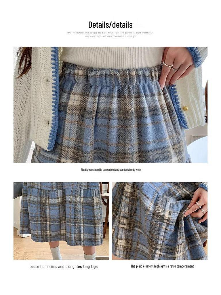 Japanese Korean Style High-Waisted Wool Plaid Pleated Skirt for Women - Mid-Length, Autumn/Winter 2026