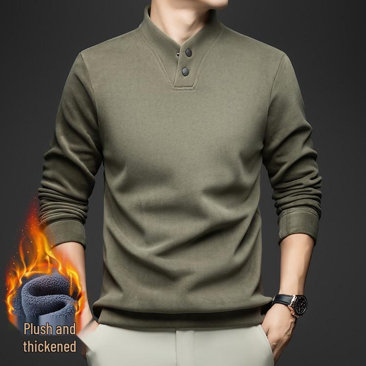 Men s Winter Fleece-Lined German Velvet Hoodie: Solid Color, Thickened, Two-Button Base Layer. XL