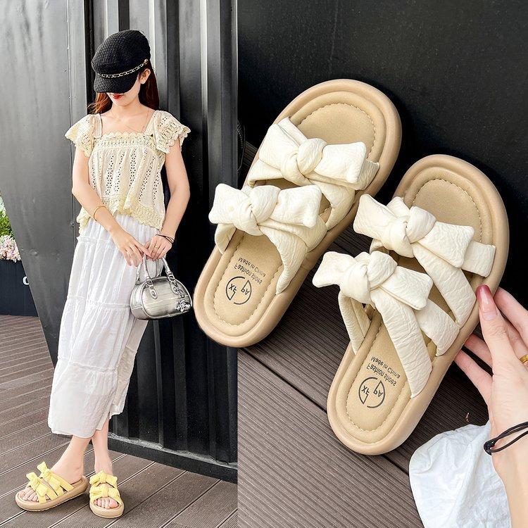 French Platform Slippers Women's Outer Wear 2025 Summer New with Skirt Versatile Fairy Style Bow Word Sandals