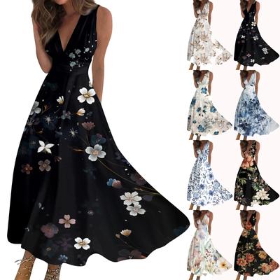 Women's Long Dress Maxi Dress Casual Dress Swing Dress A Line Dress  Fashion Streetwear Outdoor Date Print Sleeveless V Neck Dress