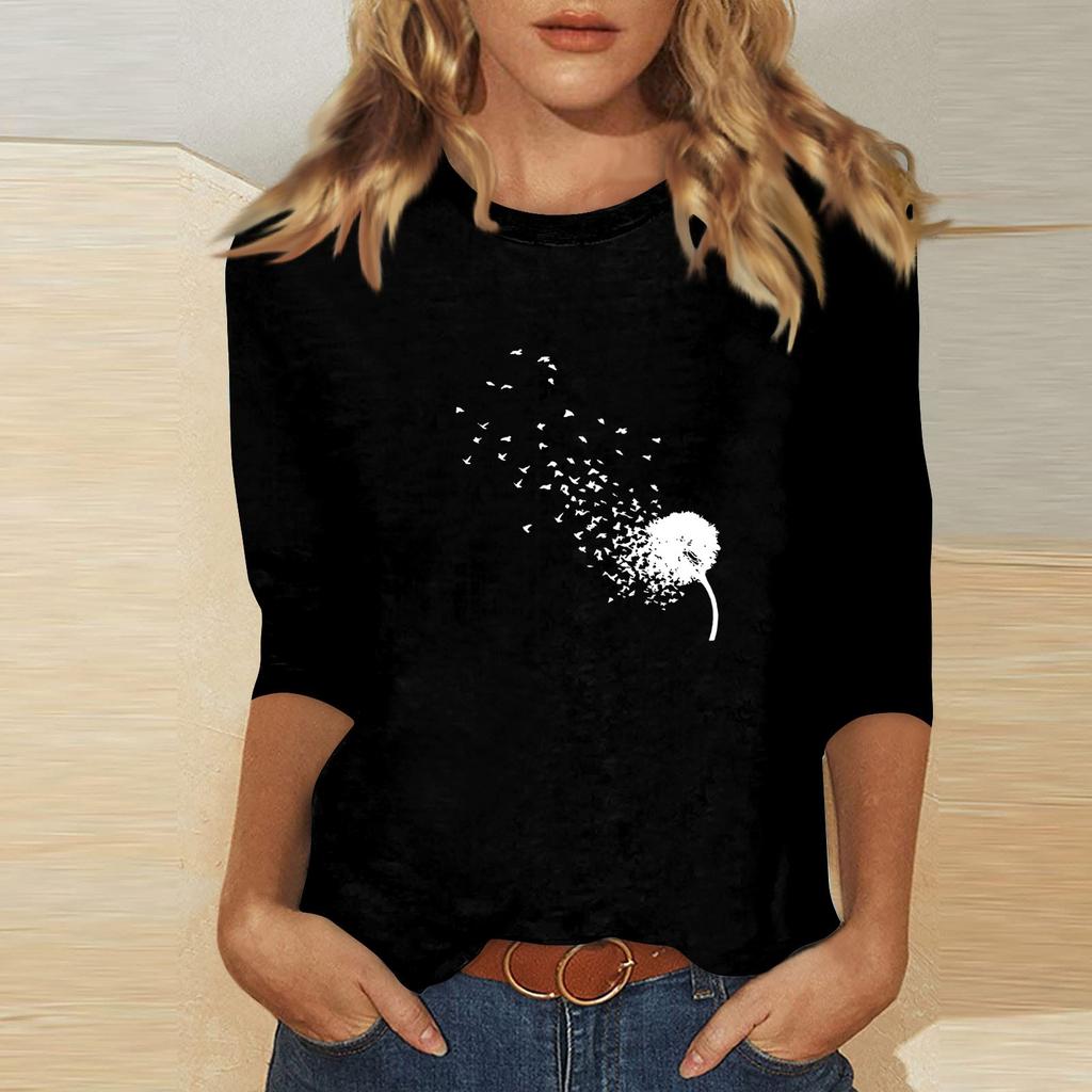 Women's O-neck 3/4 Sleeve Print Top