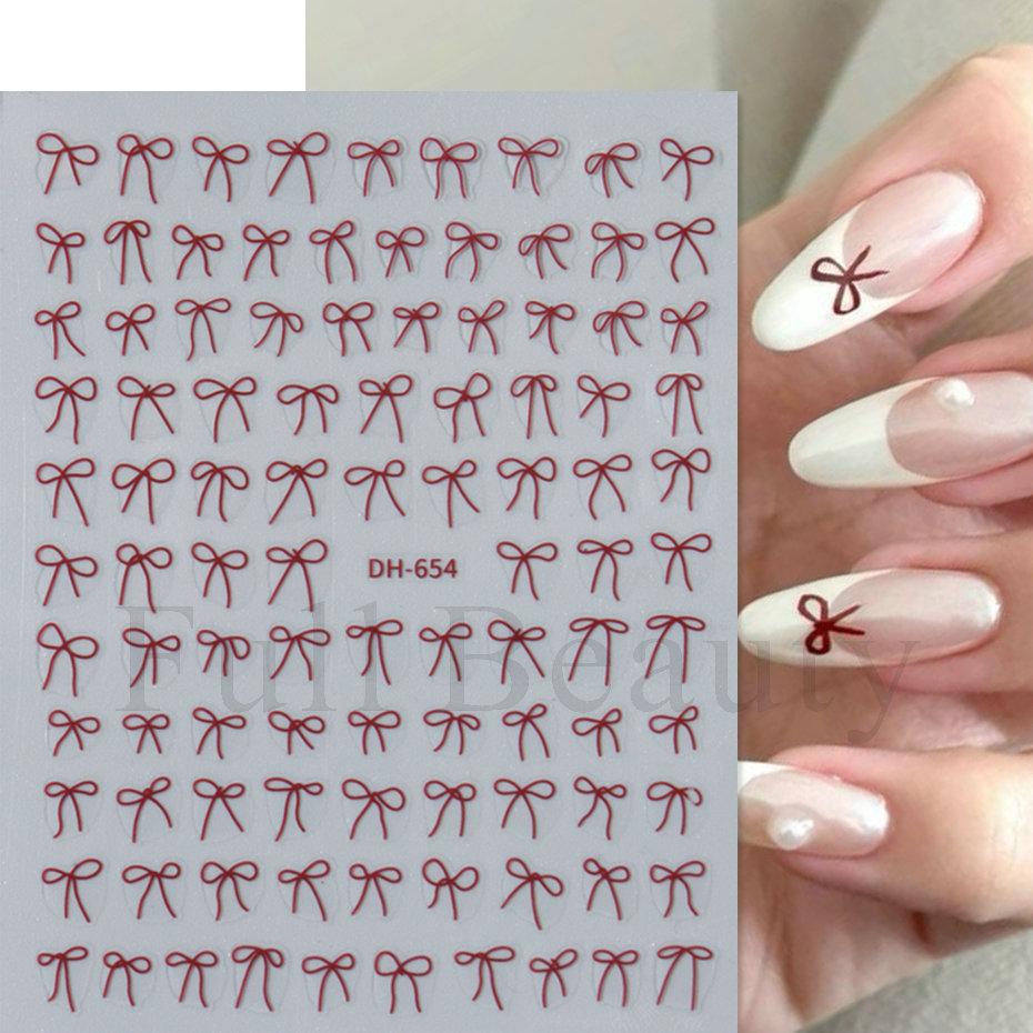 Nail Art Sticker, New Year'S Red Laser Red French Bow Atmosphere Adhesive 3D Nail Sticker