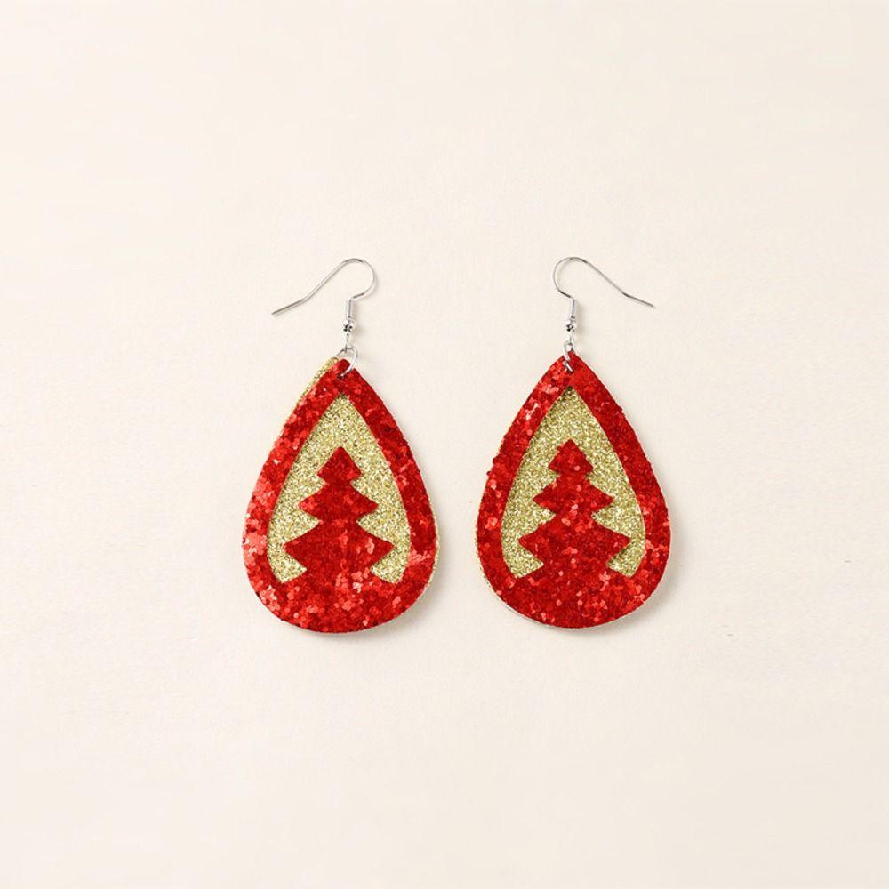 Glitter Christmas Earrings Leather Elk Drop Earrings Fashion Christmas Tree Ear Studs  Xmas