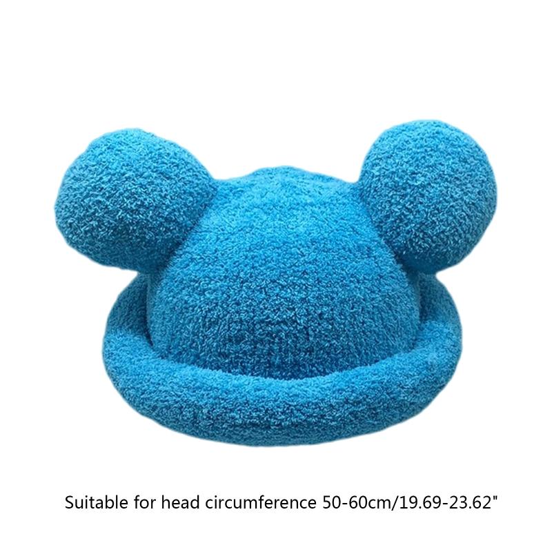 Adult Cartoon Bear Ear Shape Polyester Bucket Hat Fluffy Winter Warmer Plush Fisherman Cap Winter Gifts for Girlfriend