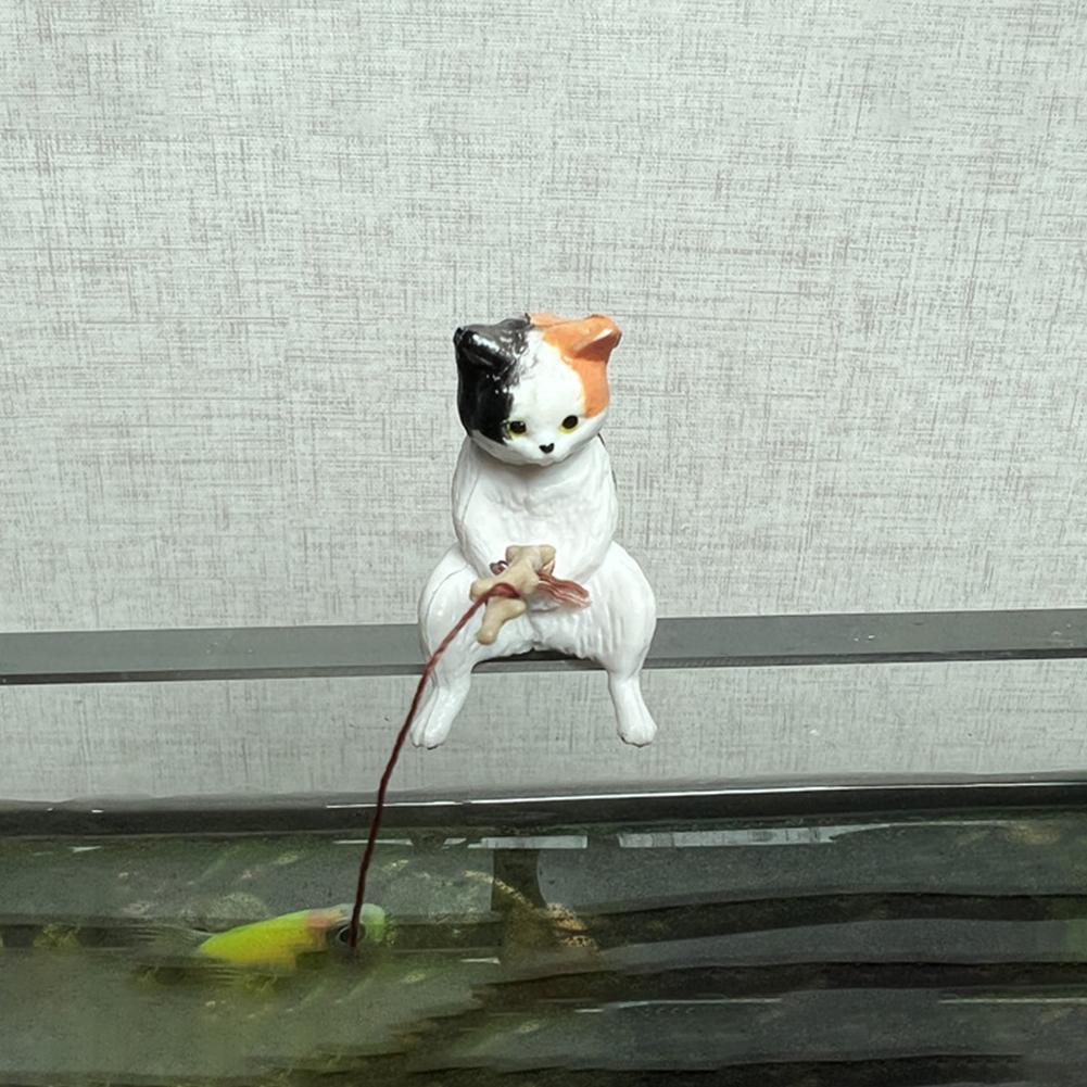 Artificial Resin Ornaments Cat Fishing Shape Layout Props Aquarium Fish Tank Landscaping Decoration