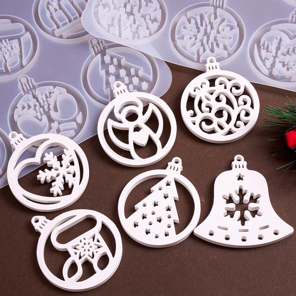 3D Round Snowflake Christmas Tree Listing Silicone Mold DIY Christmas Ornaments Craft Making Plaster Resin Jewelry Pendant Molds