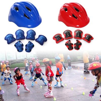 Set da 7 Pezzi per Bambini Pattinaggio a Rotelle Skateboard Kit di Protezione Manica per Braccia Ginocchi Casco da Sci