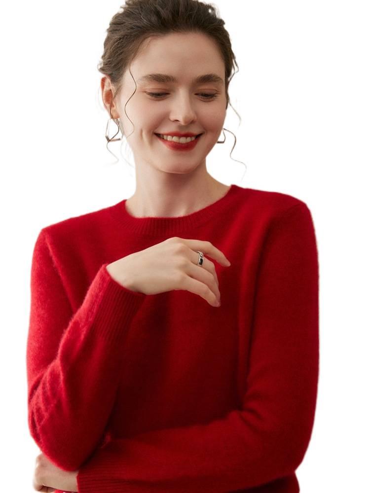 Women's Cashmere Round Neck Solid Color Breathable Knit Pullover Sweater